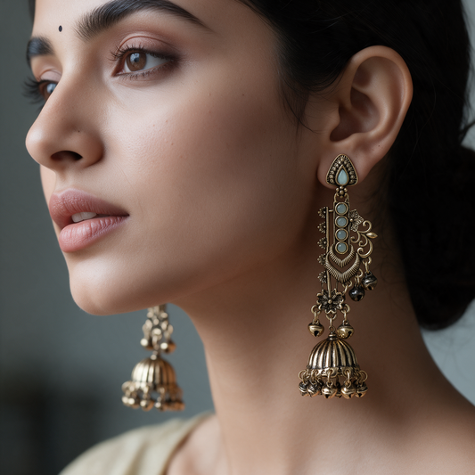 Antique Gold Floral Jhumka Earrings