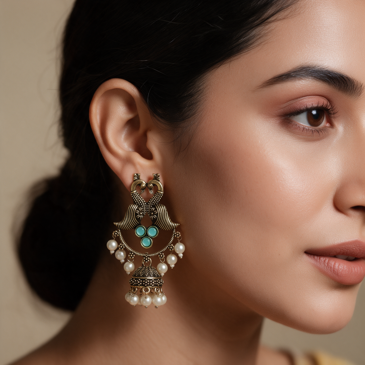 Golden Peacock Jhumka Earrings