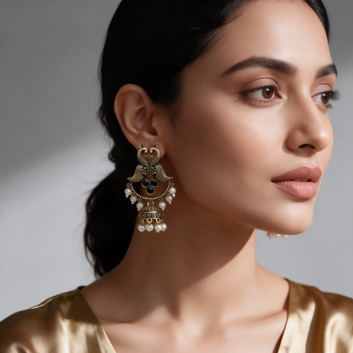 Golden Peacock Jhumka Earrings