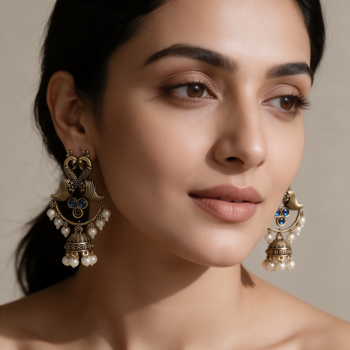 Golden Peacock Jhumka Earrings