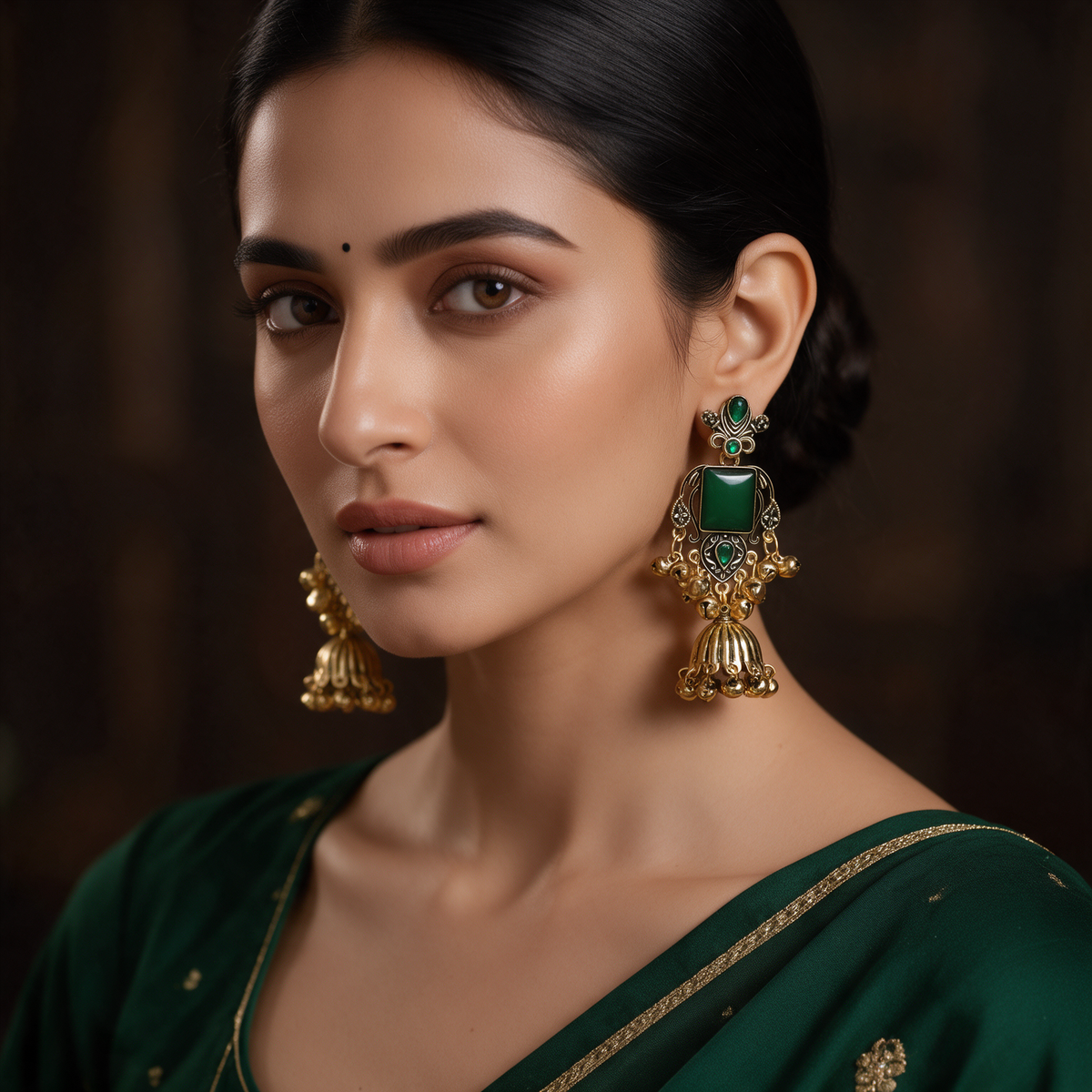 Multicolour Stone Antique Jhumka Earrings