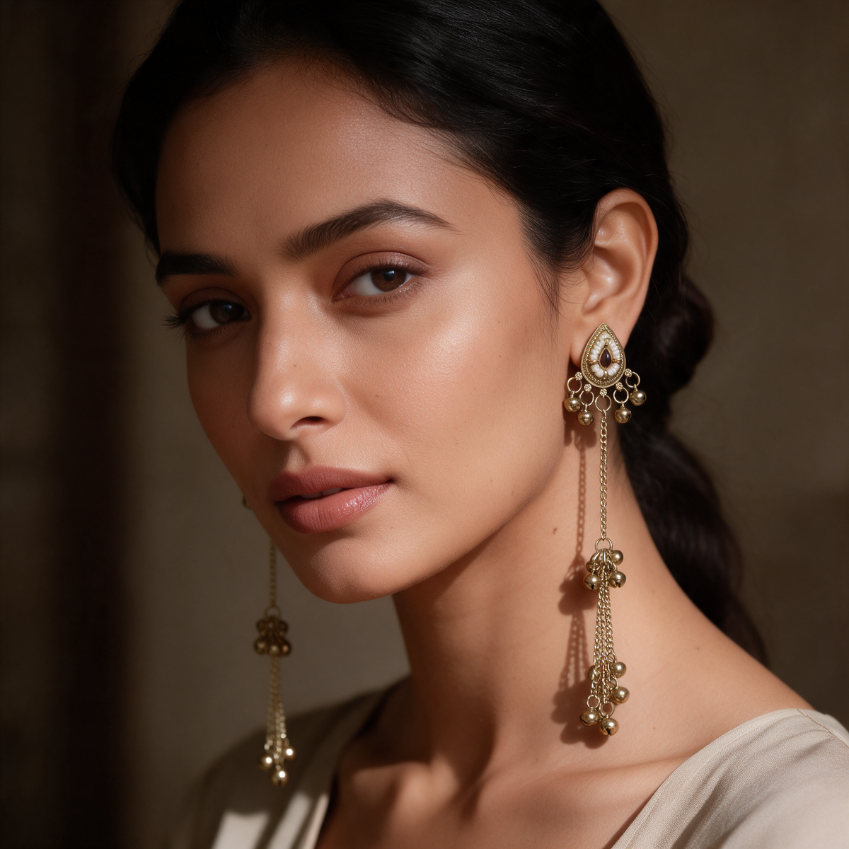 Antique Gold Chain Ghungroo Earrings