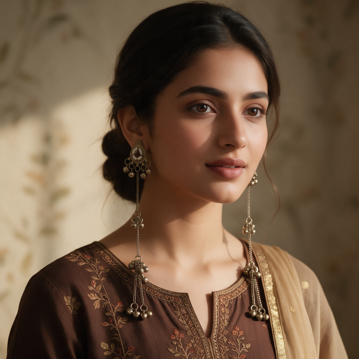 Antique Gold Chain Ghungroo Earrings