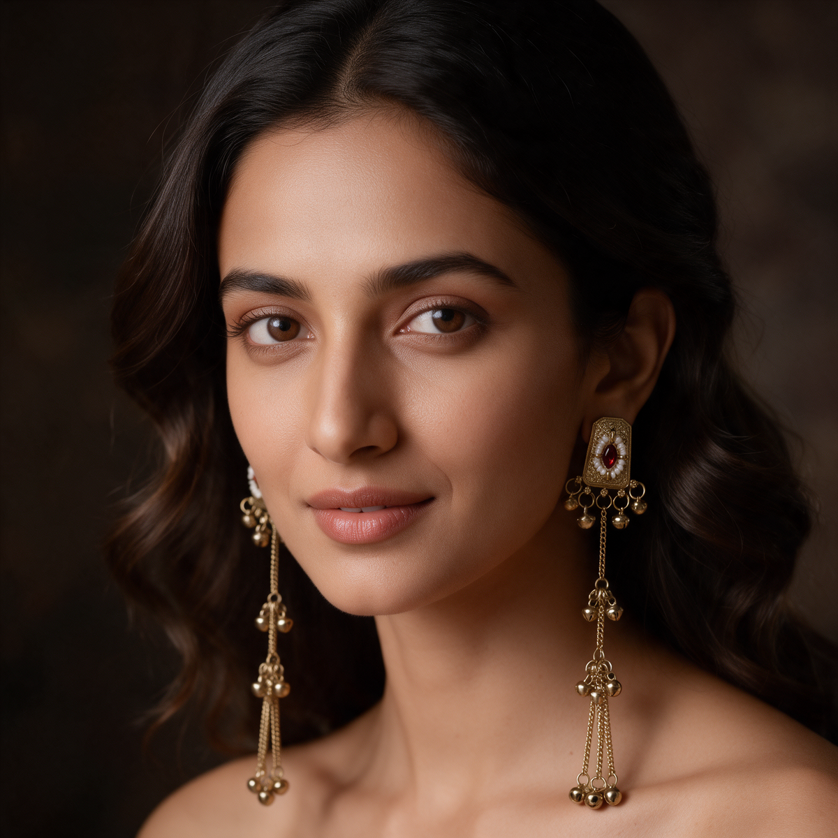 Antique Gold Long Chain Ghungroo Earrings