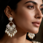 White Pearl Mirror Chandbali Earrings