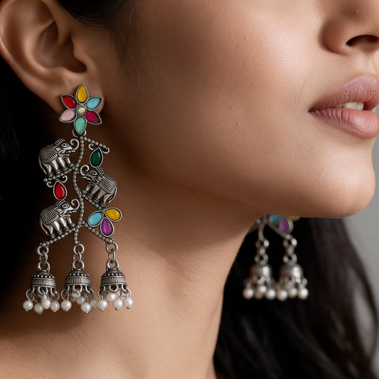Multicolor Elephant Jhumka Earrings