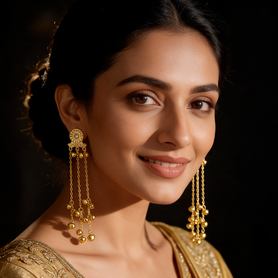 Gold Ghungroo Chain Tassel Earrings