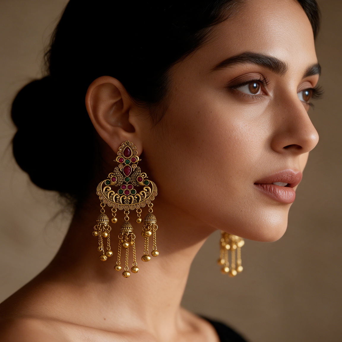 Multicolor Gold Peacock Jhumka Earrings