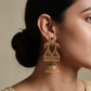 Gold Plated Kundan Jhumka Earrings with Pearl Drops