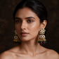 Gold Plated Multicolor Kundan Jhumka Earrings with Pearl Detailing