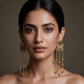 Gold Plated Stone Stud Long Chain Drop Earrings