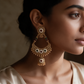 Antique Gold Plated Kundan Chandbali Jhumka Earrings with Pearl Drops