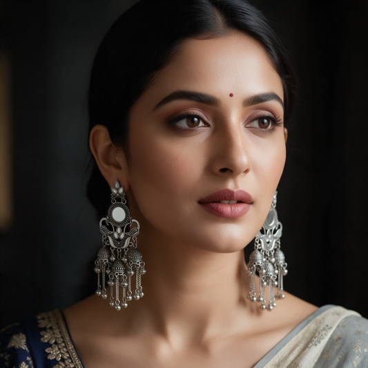 Oxidised Silver Peacock Jhumka Earrings