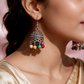 Oxidised Silver Multicolour Beaded Jhumka Earrings