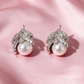 Silver Leaf Pearl Stud Earrings