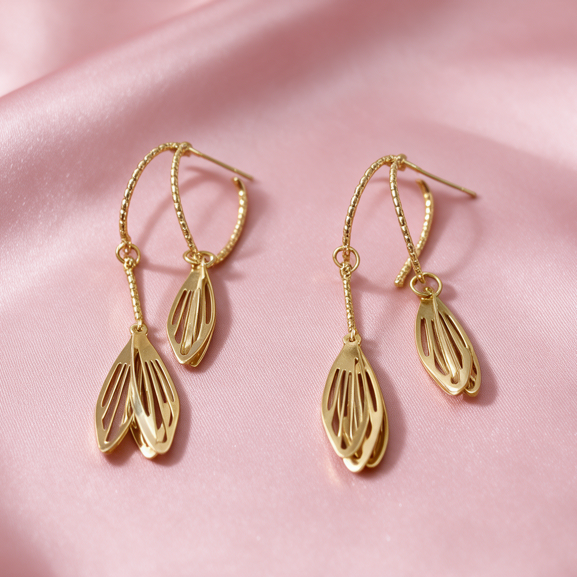 Golden Leaf Charm Drop Earrings