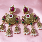 Antique Gold Ruby Green Pearl Jhumka Earrings