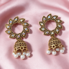 Antique Gold Leaf Crystal Jhumka Earrings