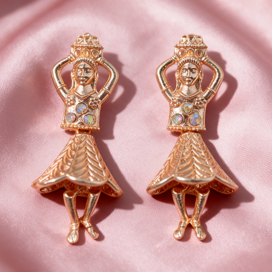 Rose Gold Dancing Doll Statement Earrings