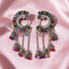 Multicolor Oxidised Silver Chain Jhumka Earrings