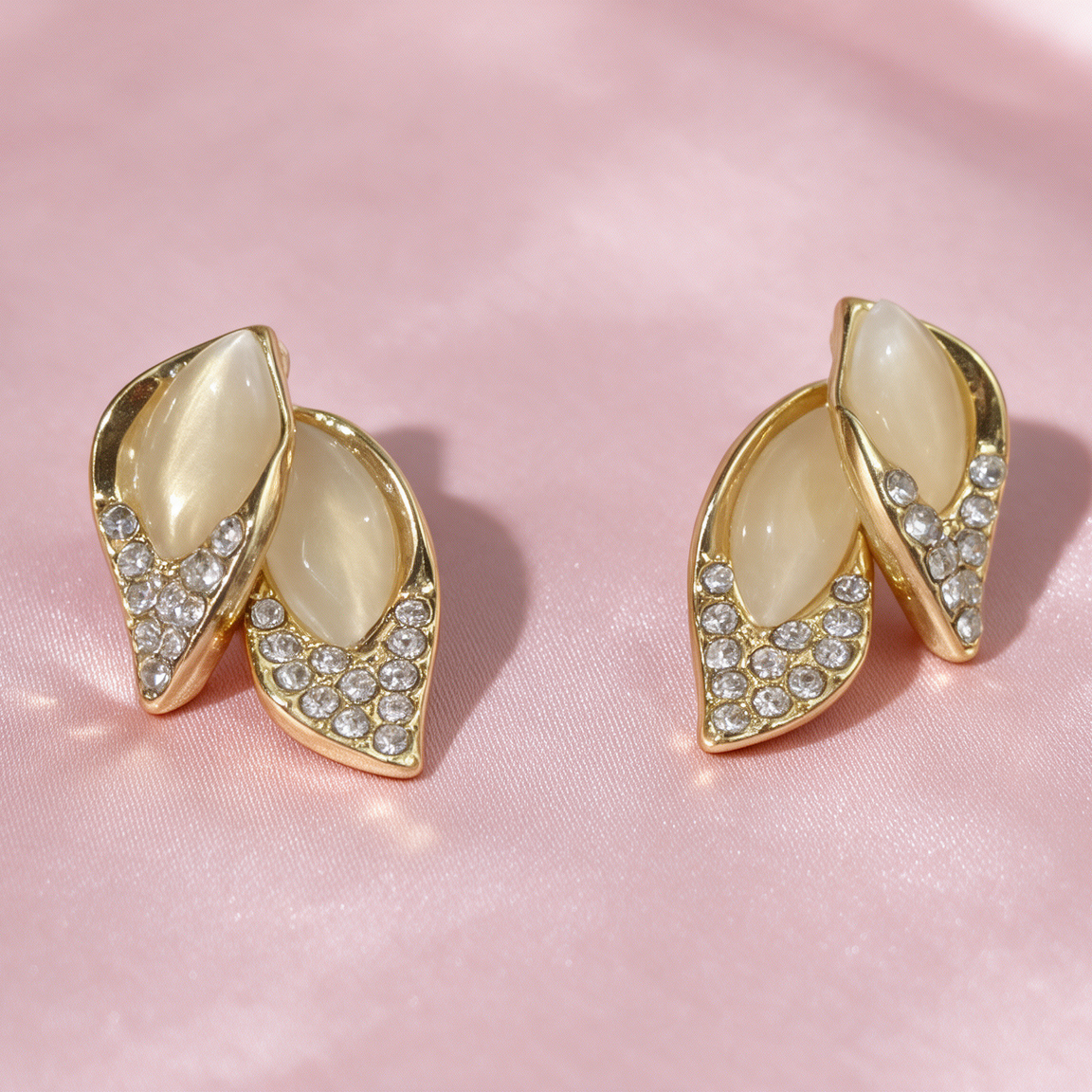 Gold Crystal Leaf Stud Earrings