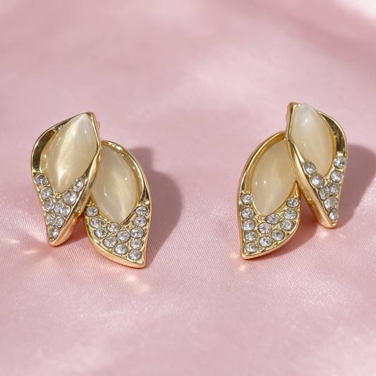 Gold Crystal Leaf Stud Earrings