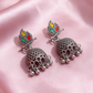 Multicolor Oxidised Silver Peacock Jhumka Earrings