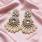 White Kundan Pearl Drop Statement Earrings