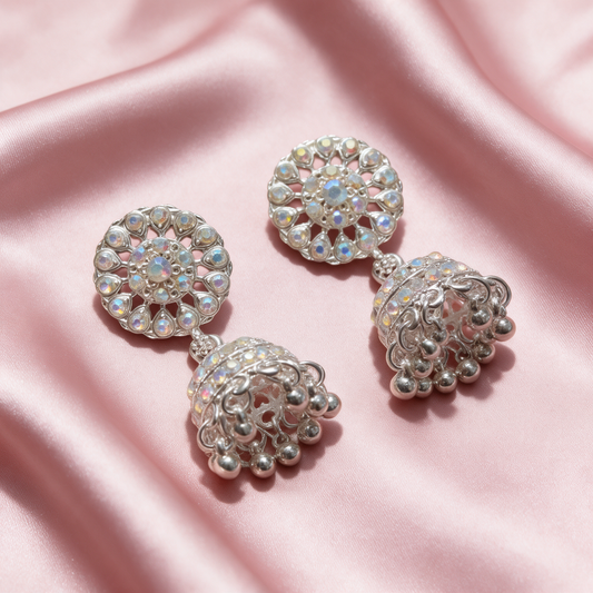 Silver Stone Jhumka Earrings