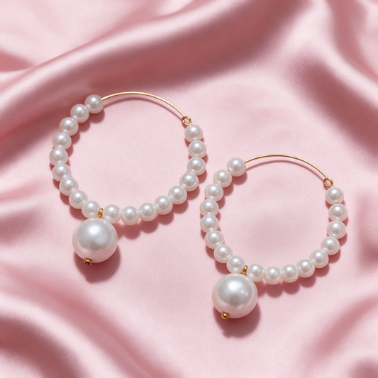 Pearl Hoop Drop Earrings