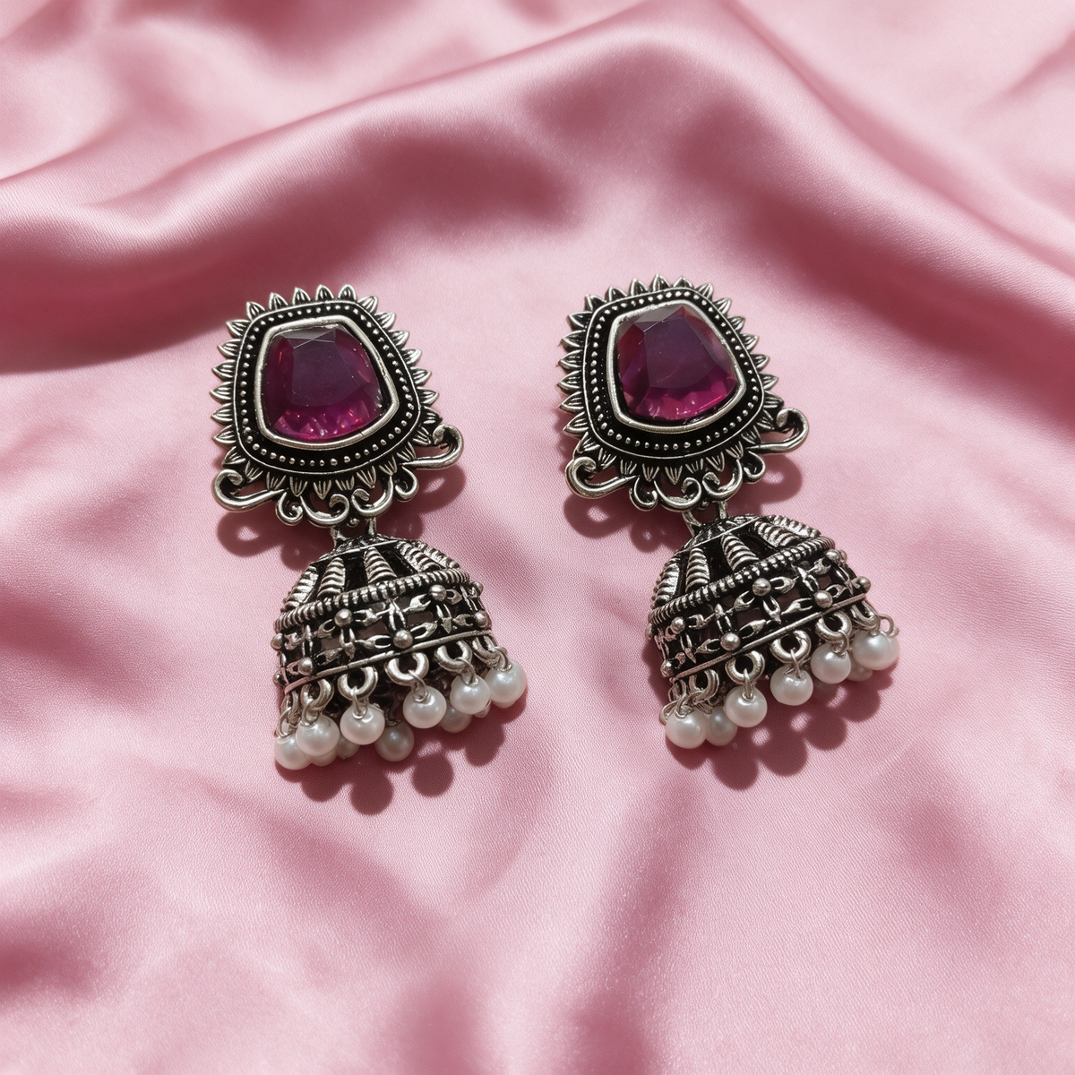 Oxidised Silver Jhumka Earrings