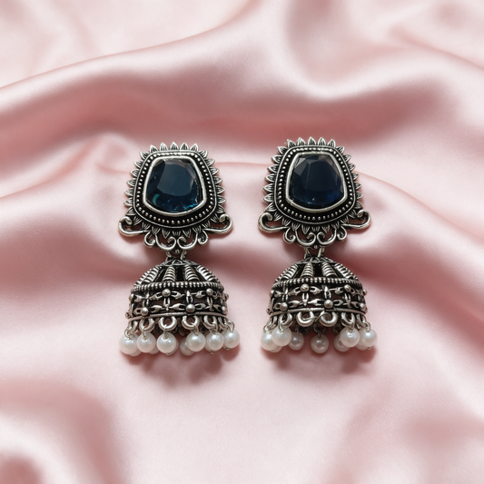 Oxidised Silver Jhumka Earrings