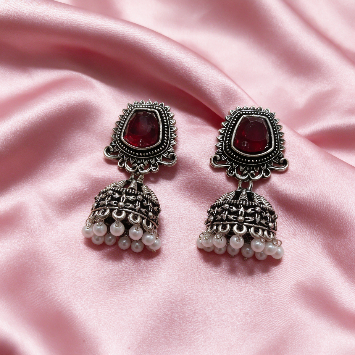 Oxidised Silver Jhumka Earrings