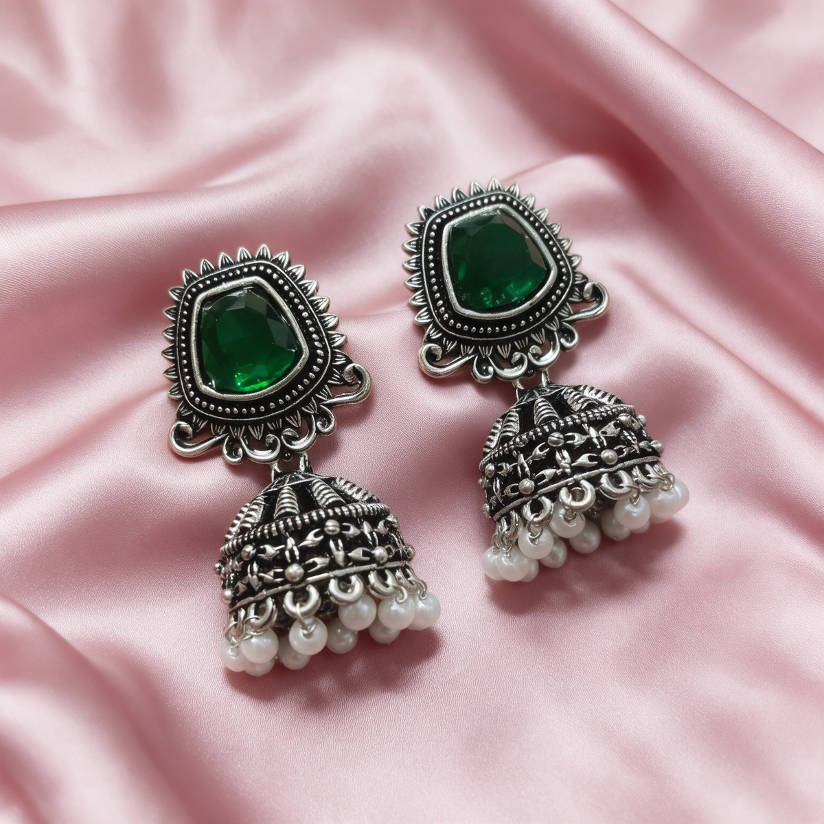 Oxidised Silver Jhumka Earrings