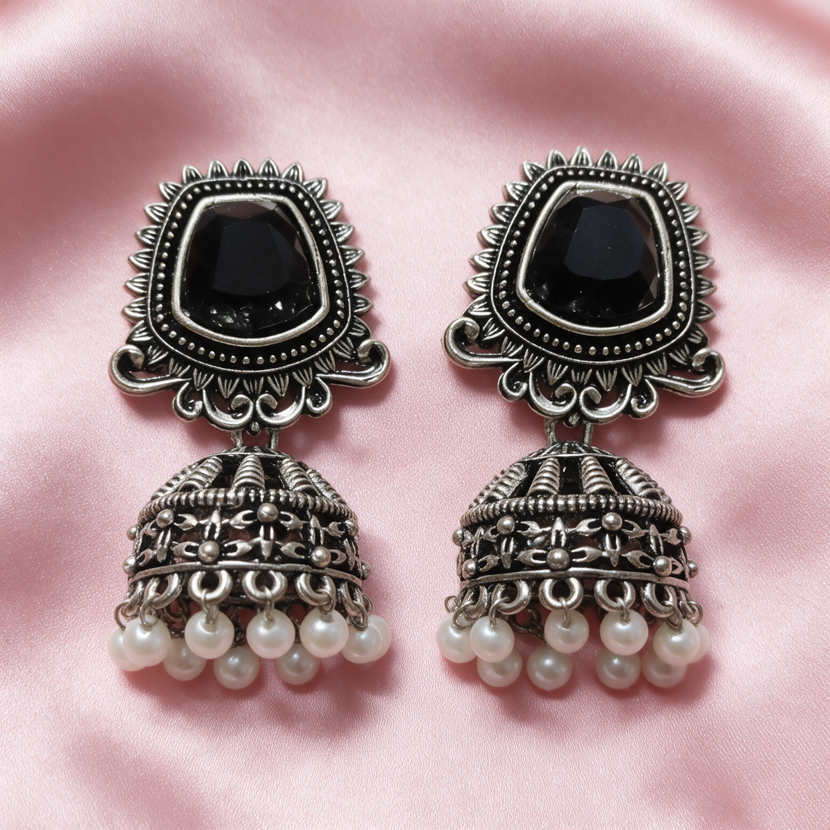 Oxidised Silver Jhumka Earrings