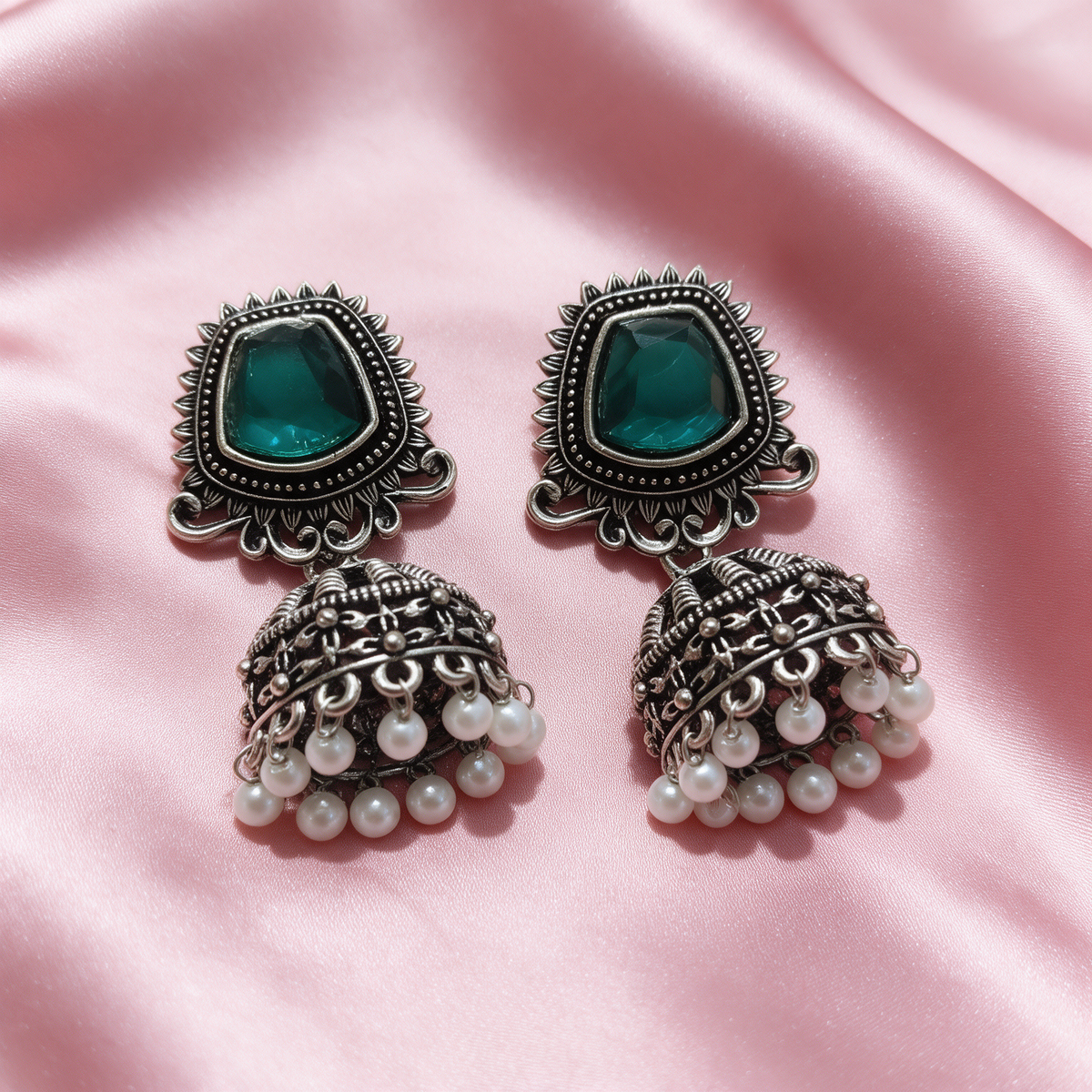Oxidised Silver Jhumka Earrings