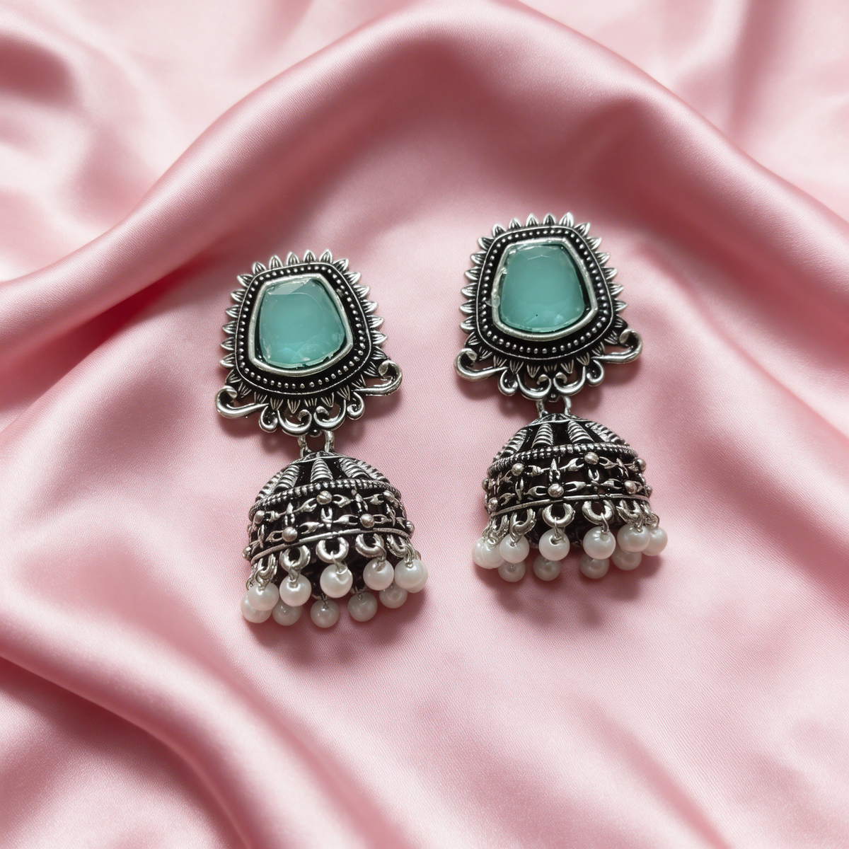 Oxidised Silver Jhumka Earrings