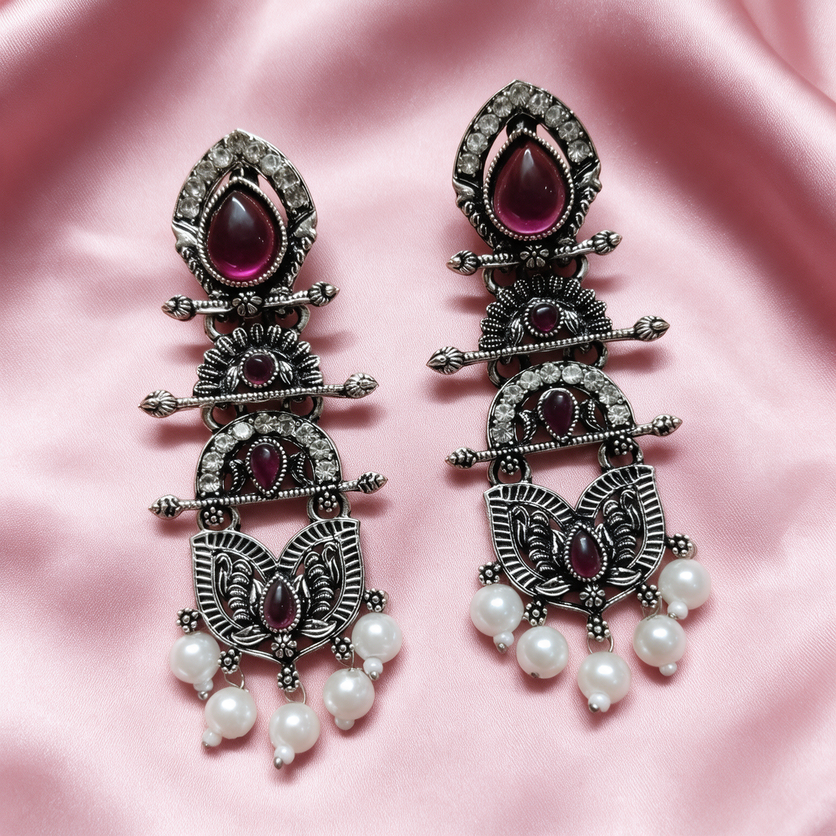 Oxidised Silver Pearl Drop Earrings