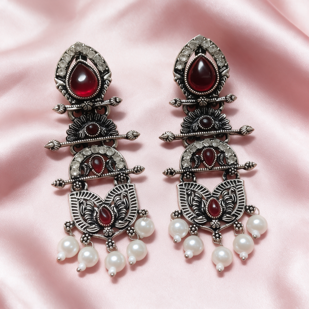 Oxidised Silver Pearl Drop Earrings