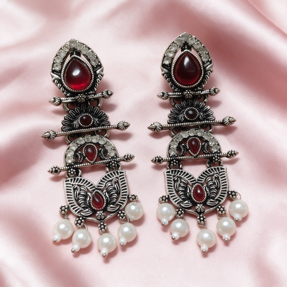 Oxidised Silver Pearl Drop Earrings