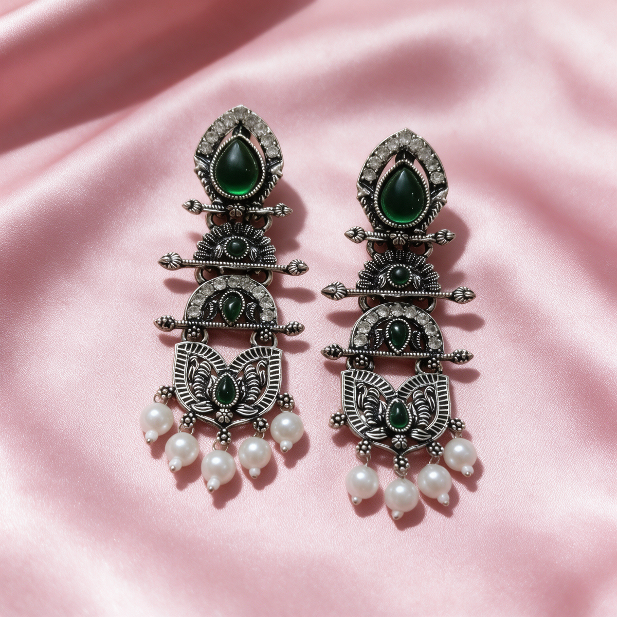 Oxidised Silver Pearl Drop Earrings