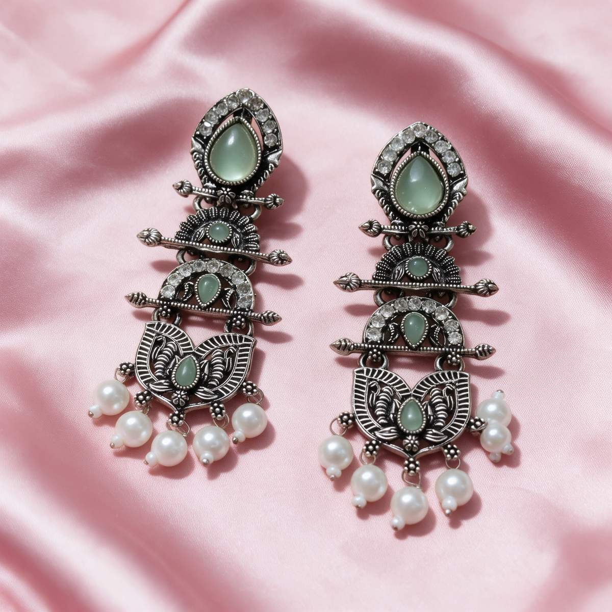 Oxidised Silver Pearl Drop Earrings