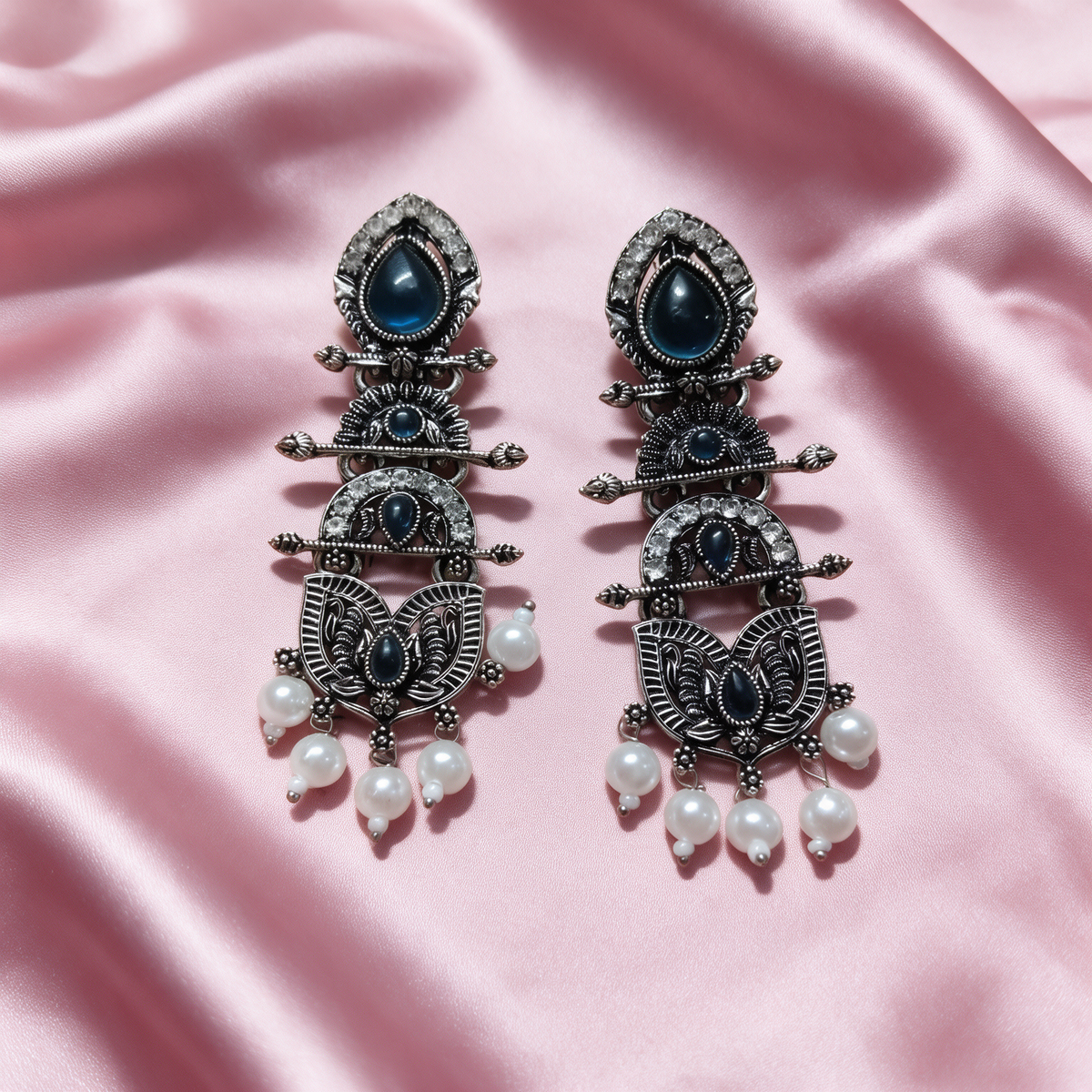 Oxidised Silver Pearl Drop Earrings