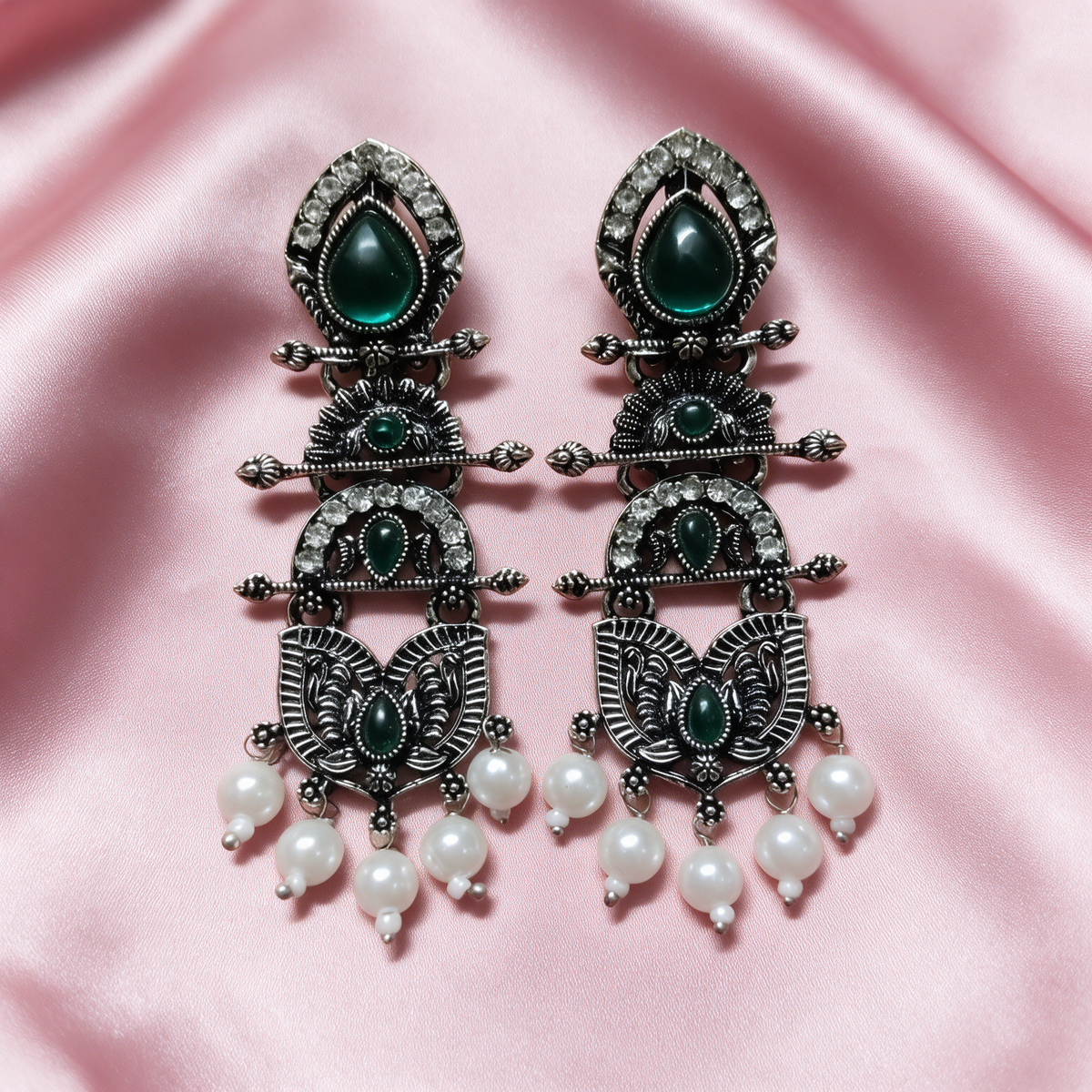 Oxidised Silver Pearl Drop Earrings
