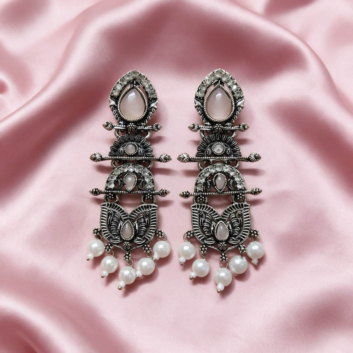 Oxidised Silver Pearl Drop Earrings