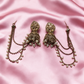 Antique Gold Kundan Pearl Jhumka Earrings with Chain