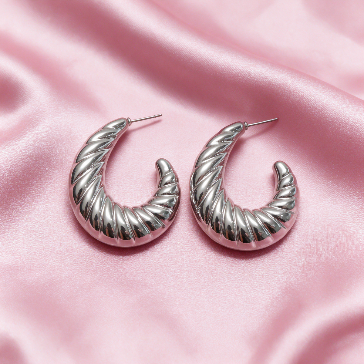 Silver Twisted Hoop Earrings
