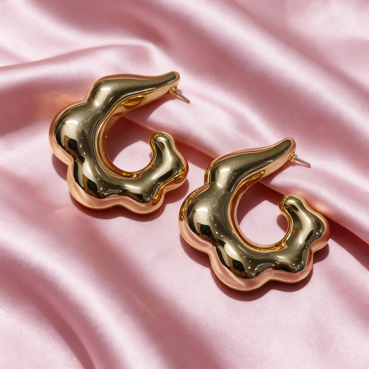 Gold Abstract Sculpted Hoop Earrings