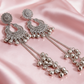 Oxidised Silver Chandbali Earrings with Ghungroo Chain Tassels
