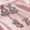 Oxidised Silver Chandbali Earrings with Ghungroo Chain Tassels